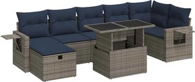 vidaXL 8 részes szürke polyrattan kerti ülőgarnitúra párnákkal
