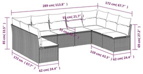 9 részes barna polyrattan kerti ülőgarnitúra párnákkal