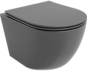 Mexen Lena perem nélküli wc csésze leeresztő automatikás ülőkével, Duroplaszt, Sötétszürke matt - 30224071