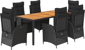 vidaXL 7 részes fekete polyrattan kerti étkezőgarnitúra párnával