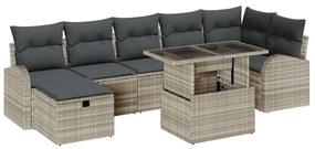 8 Darabos Kerti Kanapé Szett Párnákkal Világosszürke Műanyag Rattan