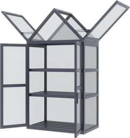 Outsunny Mini Üvegház 3 Szintes Növényágy Nyitható Tetővel és Kétajtós Bejárattal Fából és Polikarbonátból Készítve | Aosom