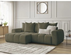 Khaki buklé kinyitható-tárolóhelyes sarokkanapé (bal oldali-heverő résszel) Roxelane – Bobochic Paris