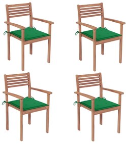 vidaXL 4 db tömör tíkfa kerti szék zöld párnákkal