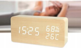 Digitális ébresztőóra hőmérővel és páratartalom-mérővel - VERK - USB - fa dekoráció