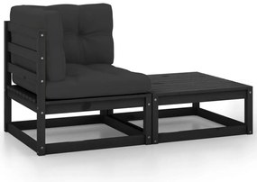 vidaXL 2 részes fekete tömör fenyőfa kerti ülőgarnitúra párnákkal
