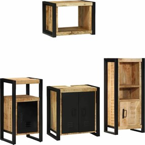 vidaXL Fürdőszoba bútor szett 4 pcs Barna és fekete Tömör Mangófát