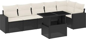 vidaXL 7 részes fekete polyrattan kerti ülőgarnitúra párnával