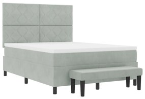 Box Spring Ágy Matraccal és Padlóval Világosszürke 140x190 cm Bársony