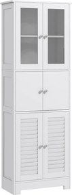 HOMCOM Fürdőszobai Oszlop Segédfüggöny 6 Ajtóval, Állítható Polcokkal, Stabilitás Megakadályozása Modern Fürdőszobaszekrény 60x30x170,5 cm Fehér | Aos