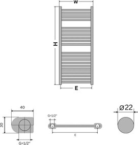 Törölközőszárító radiátor - Viva Platinum Therm - EGYENES - fehér - 500 x 1200 mm