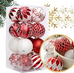 Ecarla gömb szett fehér-piros csillámos nagy 16db BSN57