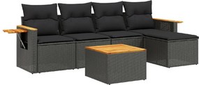 vidaXL 6 részes fekete polyrattan kerti ülőgarnitúra párnákkal