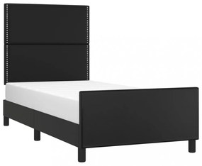 fekete műbőr ágykeret fejtámlával 90x200 cm