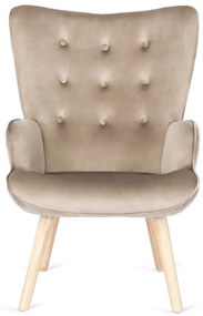 Füles Fotel Lábtartóval Bézs Bársony Kárpittal. LOZANO 2