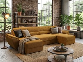 Kihúzható U alakú ülőgarnitúra TAVERO 321x140 cm, mustársárga