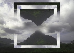 Kép - Hegyek Izlandon, geometrikus kollázs (üvegen) (70x50 cm)
