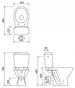 Cersanit Cascade, kombi WC öblítéssel 3 / 6l, vízszintes hulladék + ülőke polipropilénnel, fehér, K100-206