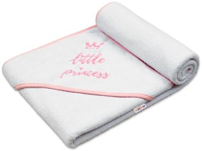 Baby Nellys Baba törölköző kapucnival Little princess, 100 x 100 cm, fehér/rózsaszín 100 x 100