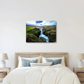 Egy kép a vízesésről a sziklák között (üvegen) (70x50 cm)