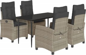 vidaXL 5részes világosszürke polyrattan kerti étkezőgarnitúra párnával