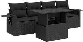 vidaXL 5 részes fekete polyrattan kerti kanapészett párnákkal