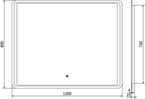 Mexen Zusa megvilágított fürdőszobai tükör 120 x 80 cm, LED 6000K, páramentes - 9808-120-080-611-00
