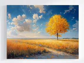 Vászonkép Canvas Arany Ősz Magányos Fa Rét Tájkép 100x75