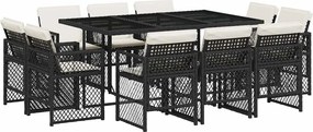 vidaXL 11 részes fekete polyrattan kerti étkezőgarnitúra párnákkal