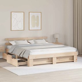 Ágykeret fejtámlával fiókkal Barna 200 x 200 cm Tömör fenyőfa