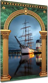 Vászonkép 80x120 Vitorláshajó a kikötőben éjszaka