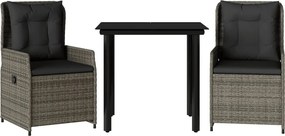 vidaXL 3 részes szürke polyrattan kerti étkezőgarnitúra párnával