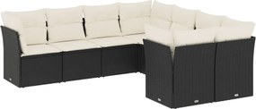 vidaXL 8 részes fekete polyrattan kerti ülőgarnitúra párnákkal
