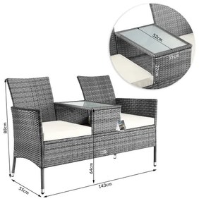 Casaria® Kerti rattan pad 143x55x88cm - szürke