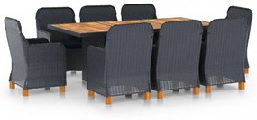 vidaXL 9 részes sötétszürke polyrattan kültéri étkezőszett párnákkal