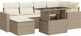 vidaXL 7 részes bézs polyrattan kerti ülőgarnitúra párnákkal