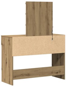 Fésülködőasztal tükörrel és LED-ekkel, Artisan tölgy, rétegelt fa
