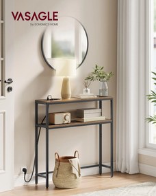 VASAGLE Konzolasztal, Keskeny Kanapé Asztal 2 Polccal, 20 x 80 x 80 cm, Vintage Barna