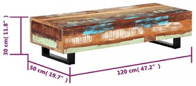 tömör újrahasznosított fa és acél dohányzóasztal 120x50x30 cm