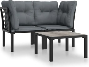 vidaXL 3 részes fekete szürke polyrattan kerti ülőgarnitúra