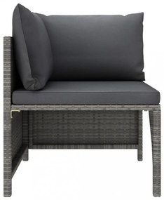3 részes szürke polyrattan kerti bútorszett párnákkal