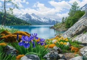 Fotótapéta Alpesi táj Íriszek Tó Hegyek Tájkép 208x146 +ragasztó