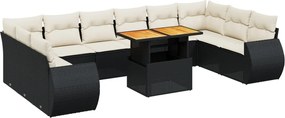 vidaXL 11 részes fekete polyrattan kerti ülőgarnitúra párnákkal