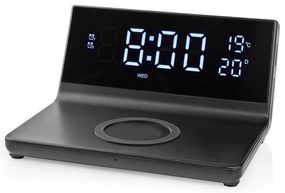 Nedis WCACQ20BK - Ébresztőóra LCD kijelzővel és vezeték nélküli töltő 15W/5V fekete