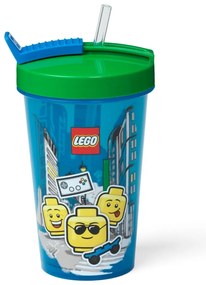 Iconic kék pohár zöld fedéllel és szívószállal, 500 ml - LEGO®