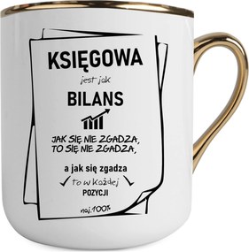 A Könyvelői Nyomattal Ellátott Fehér-arany Bögre Olyan, Mint Egy Könyvelő Mérlege