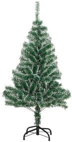 műkarácsonyfa 150 LED-del, gömbszettel és hópehellyel 120 cm
