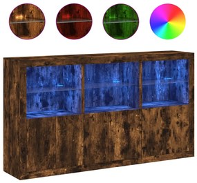 füstös tölgy színű tálalószekrény LED-ekkel 181,5 x 37 x 100 cm