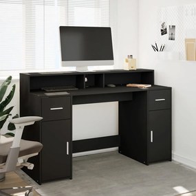 fekete szerelt fa íróasztal LED-világítással 140 x 55 x 91 cm