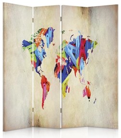 Gario Paraván Színes világtérkép Méret: 145 x 170 cm, Kivitelezés: Forgó paraván 360°